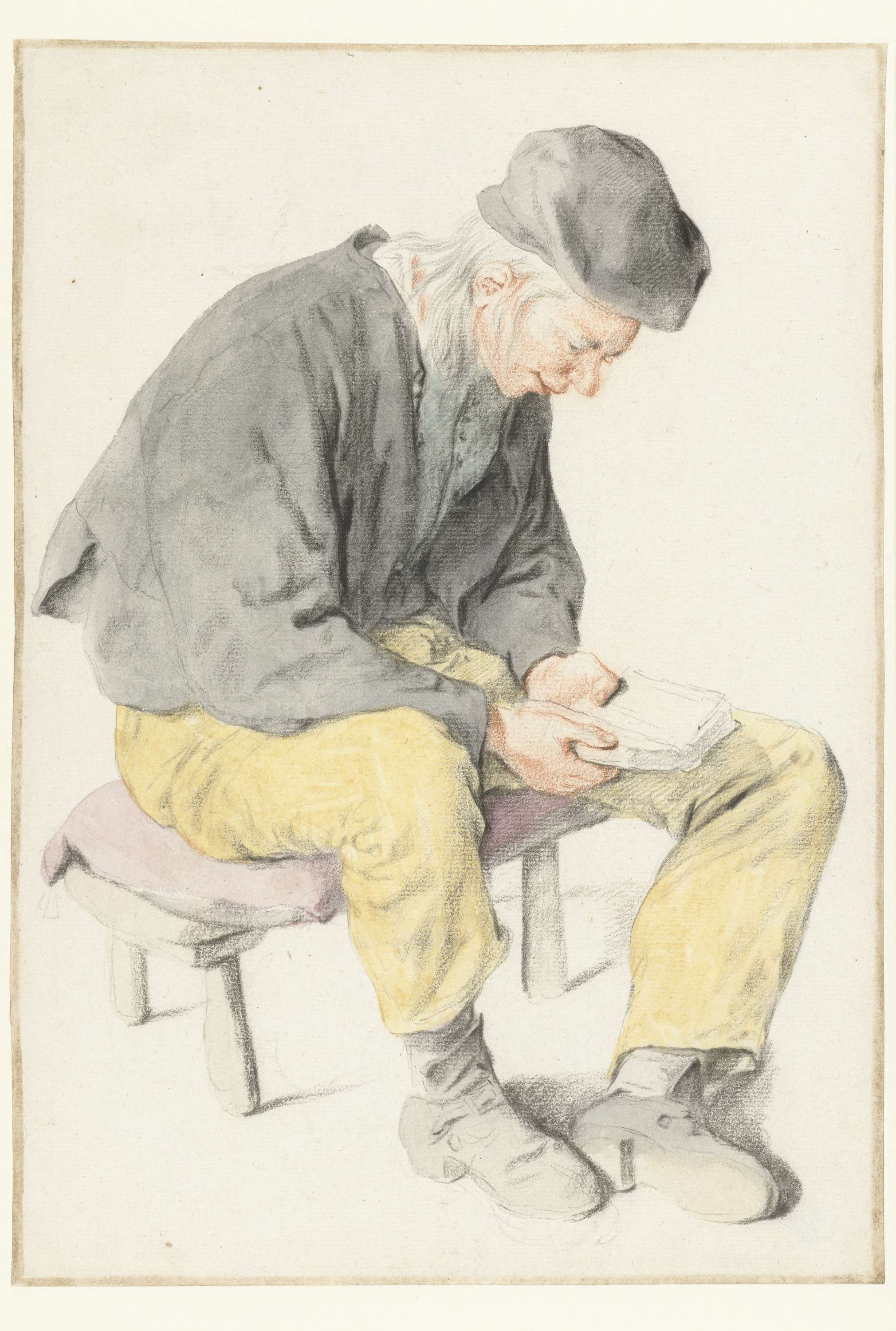 Seated man reading, facing right, by Cornelis Dusart, oil painting