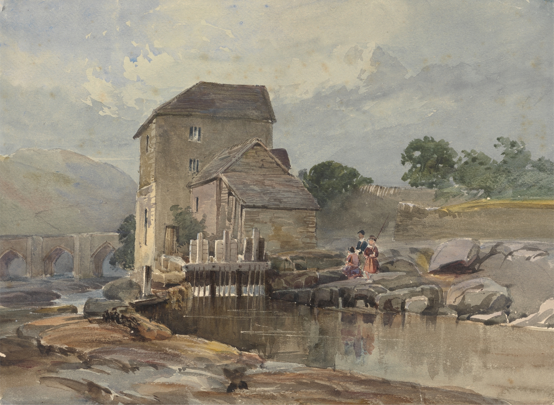 The Bridge at Llangollen by William James Müller, landscape oil painting