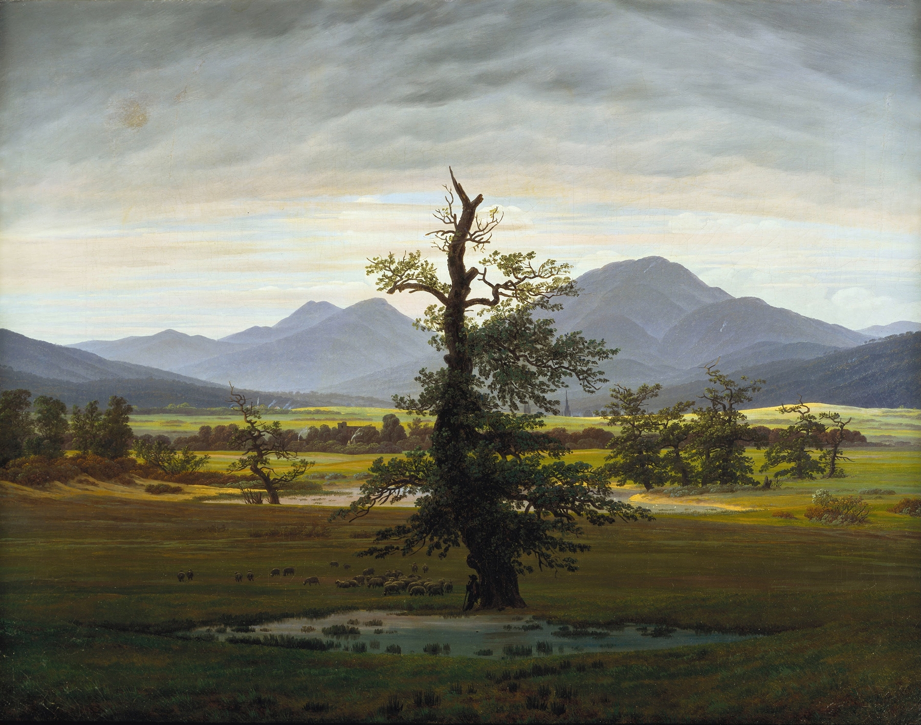 Village Landscape in Morning Light (The Lone Tree), by Caspar David Friedrich, public domain