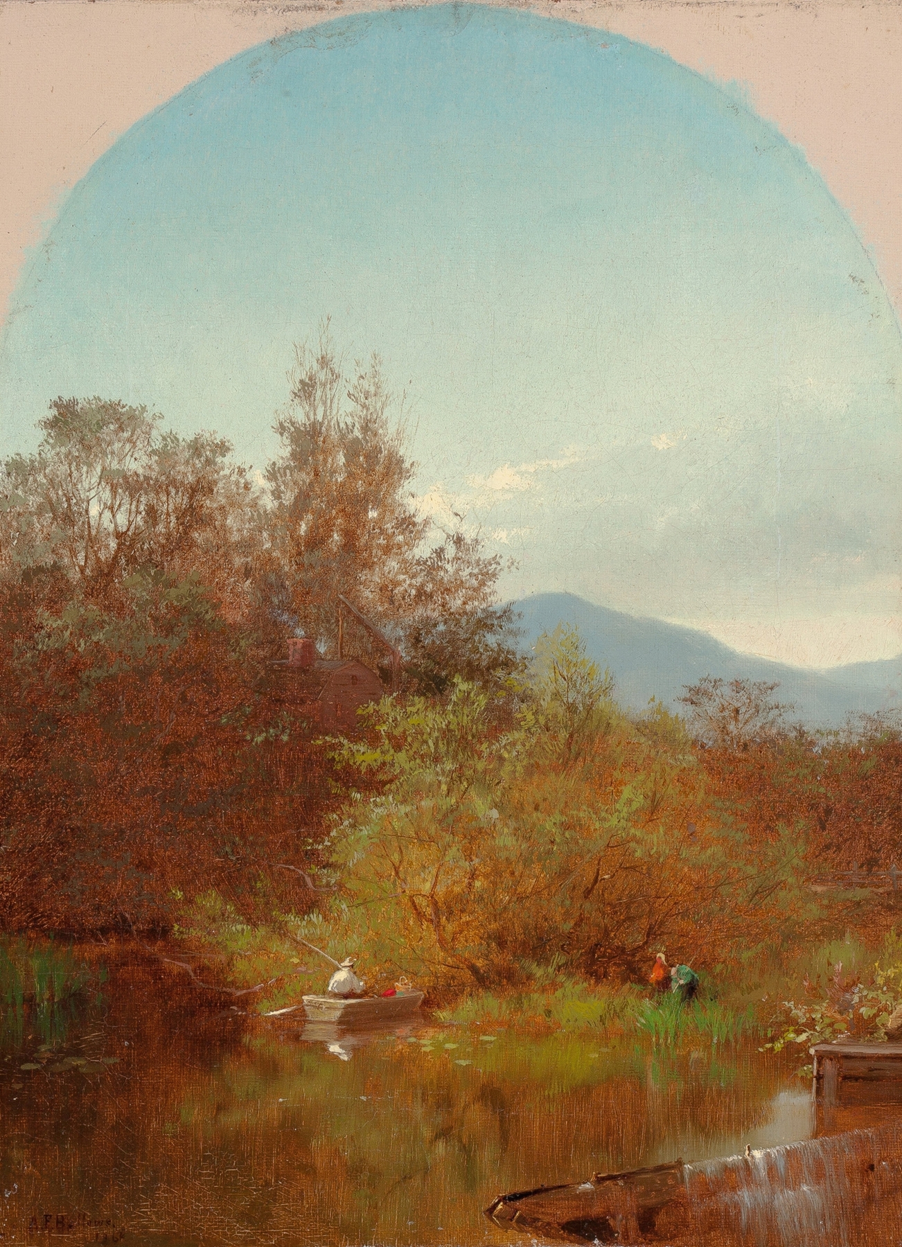 Lake Scene with Fisherman, oil on canvas by Albert Fitch Bellows