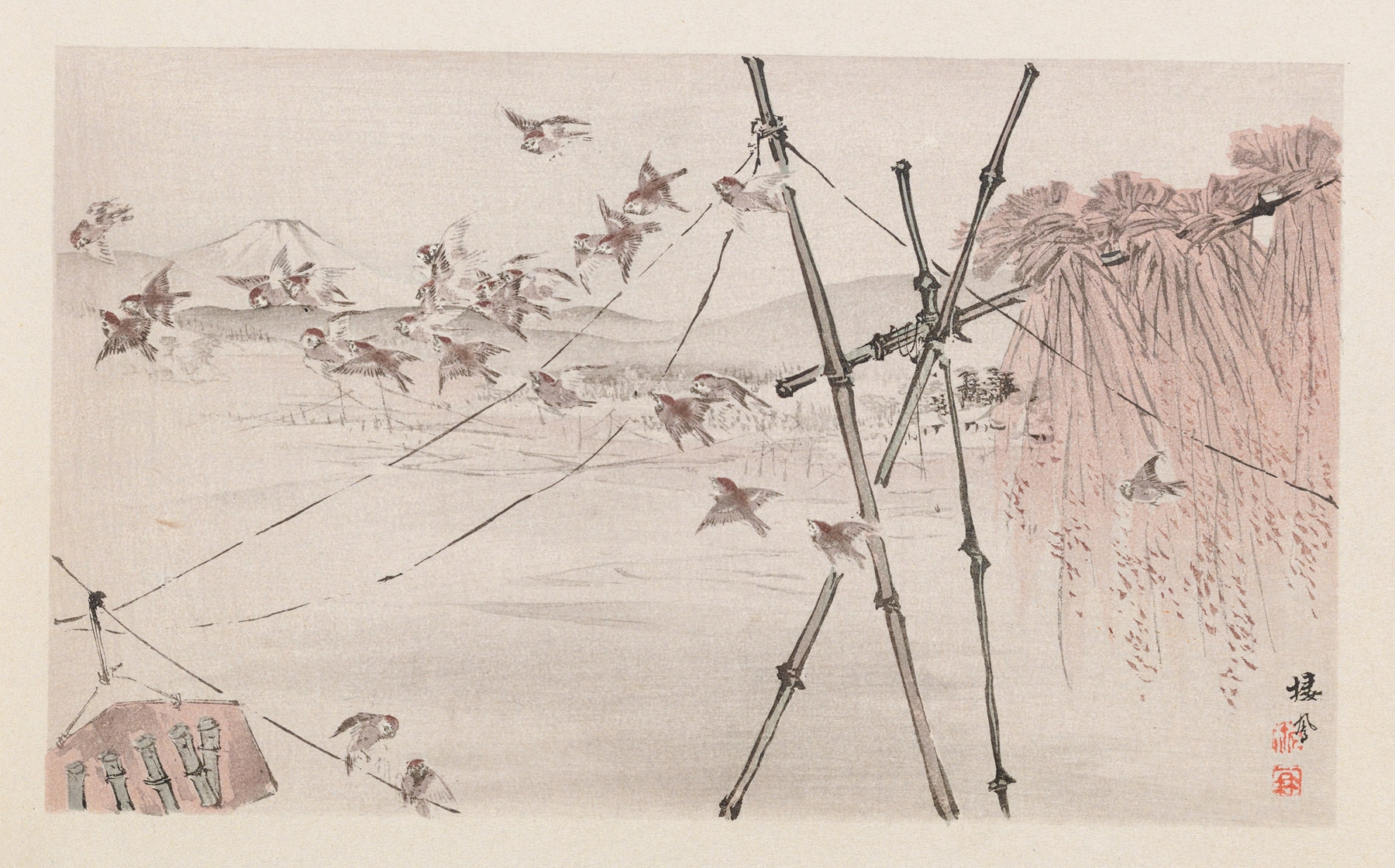 Seihō jūni Fuji, Pl.10 by Takeuchi Seihō, ukiyo-e depicting Mount Fuji shrouded in mist.