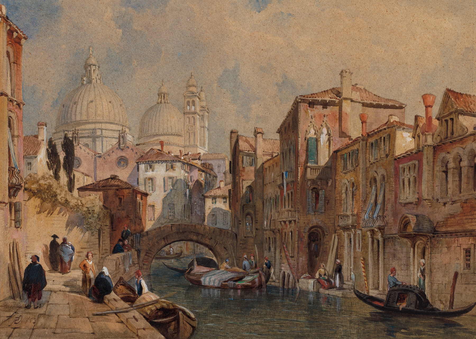 View of Venice, oil on canvas by Frank Dillon, featuring the dome of Santa Maria della Salute and a serene canal.