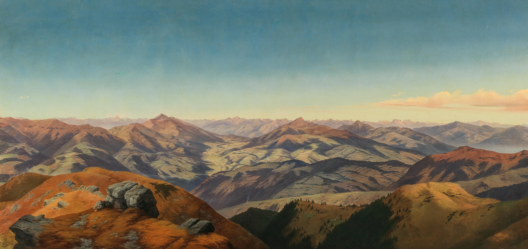 Landscape with hills and light by Markus Pernhart, oil painting