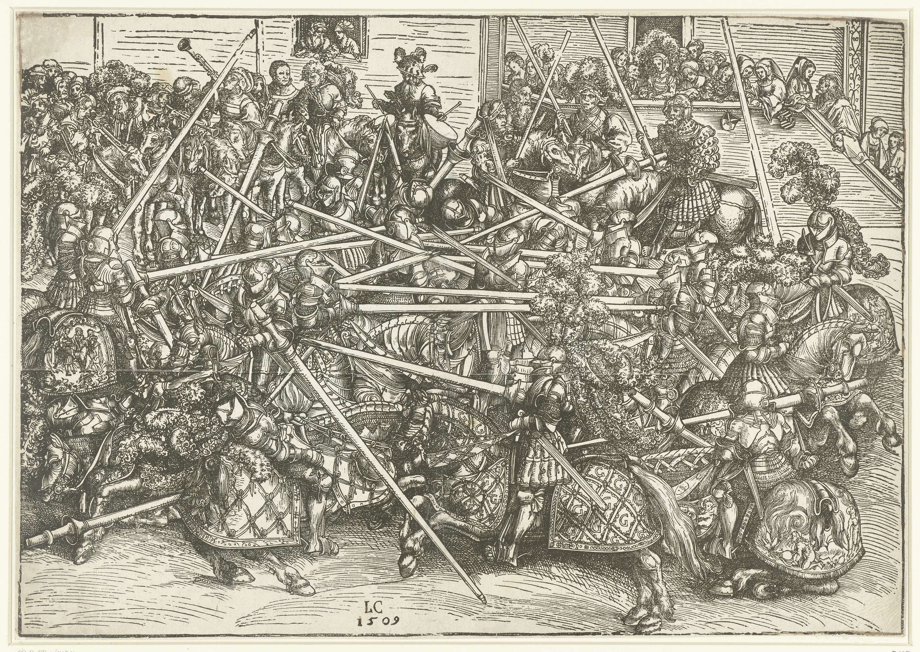 Historical tournament scene with knights by Lucas Cranach, paper medium