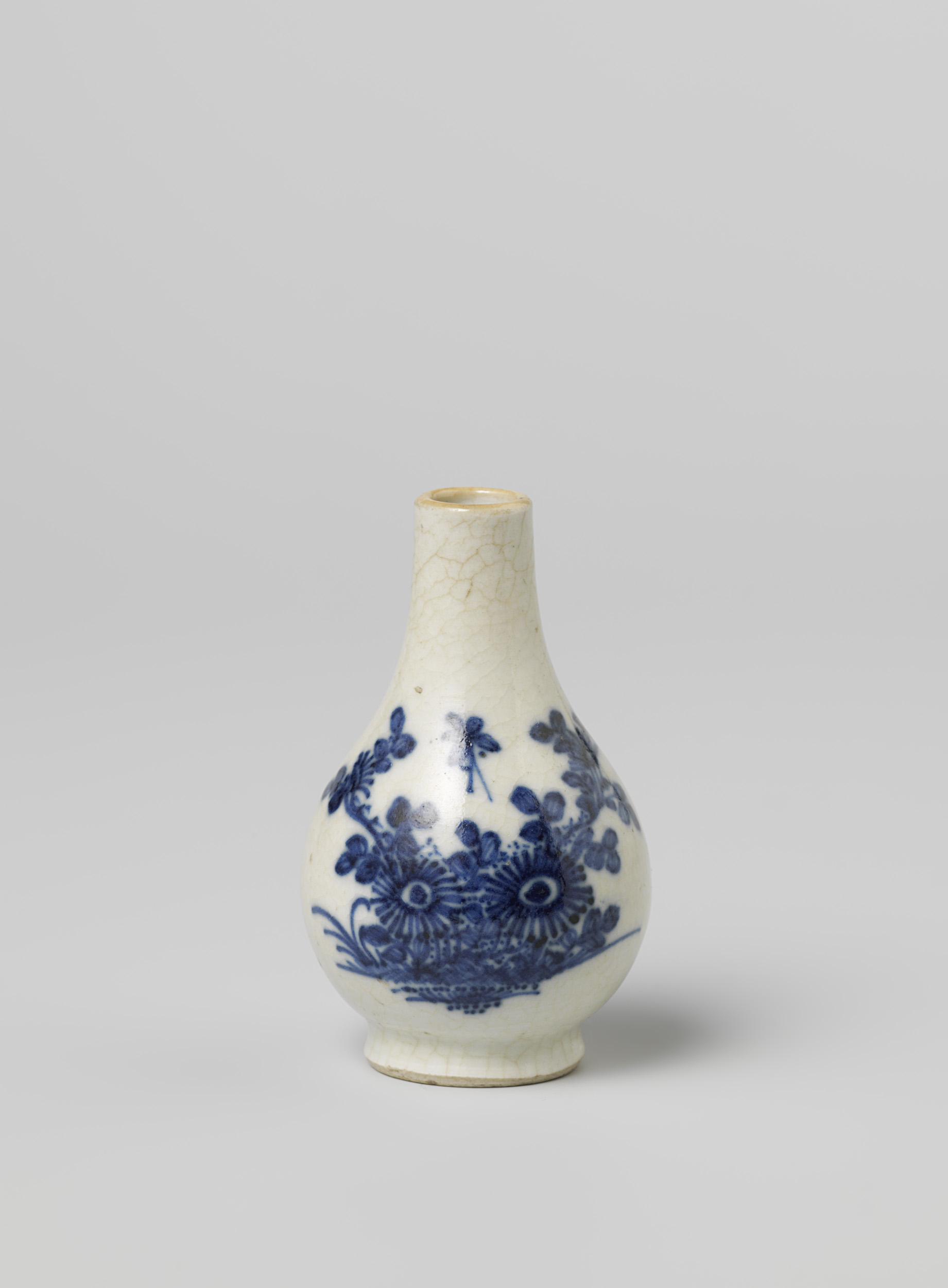 Miniature vase with flowers and insects, watercolor on paper by unknown artist
