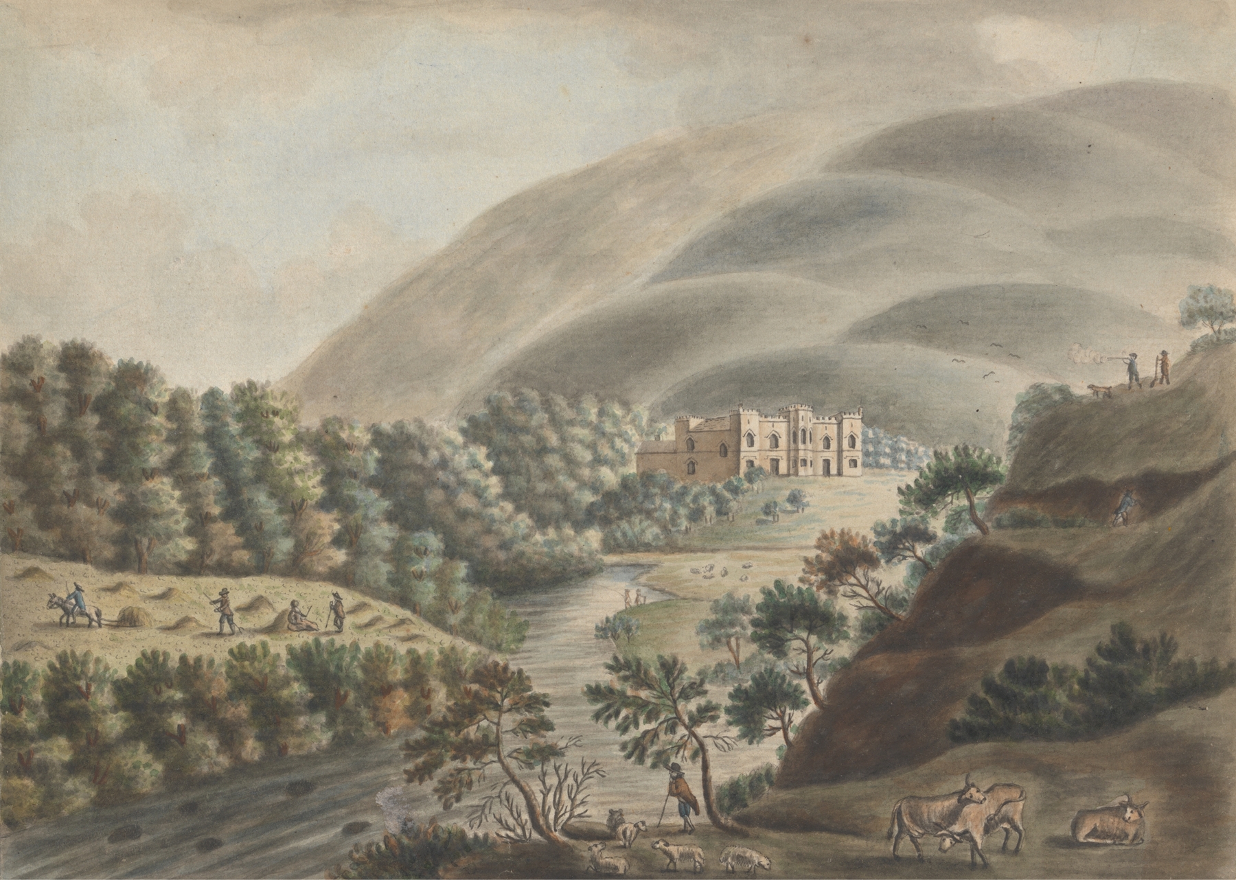Landscape of Kielder Castle in Northumberland by William Beilby, unknown medium