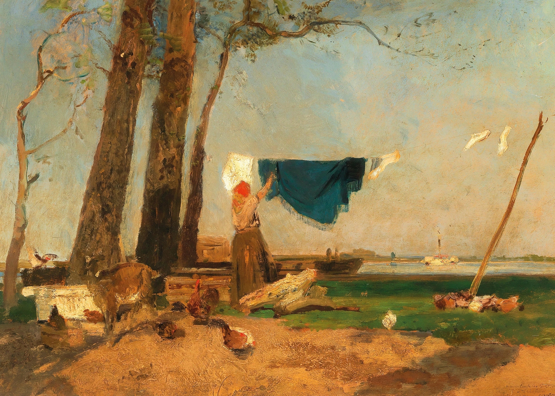 A washerwoman on the Danube bank, near the Praterspitz, by Emil Jakob Schindler, public domain