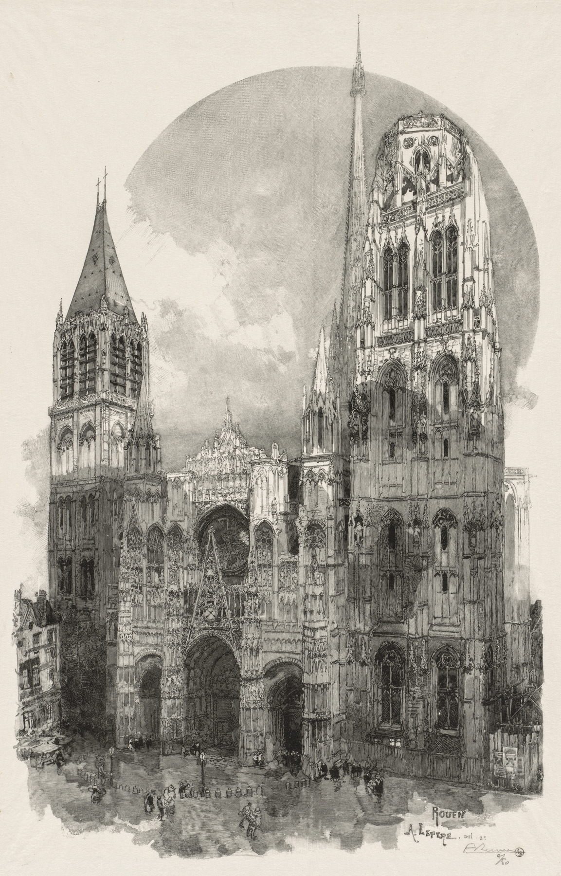Rouen Illustré; La Cathedrale de Rouen, by Auguste Louis Lepère, public domain