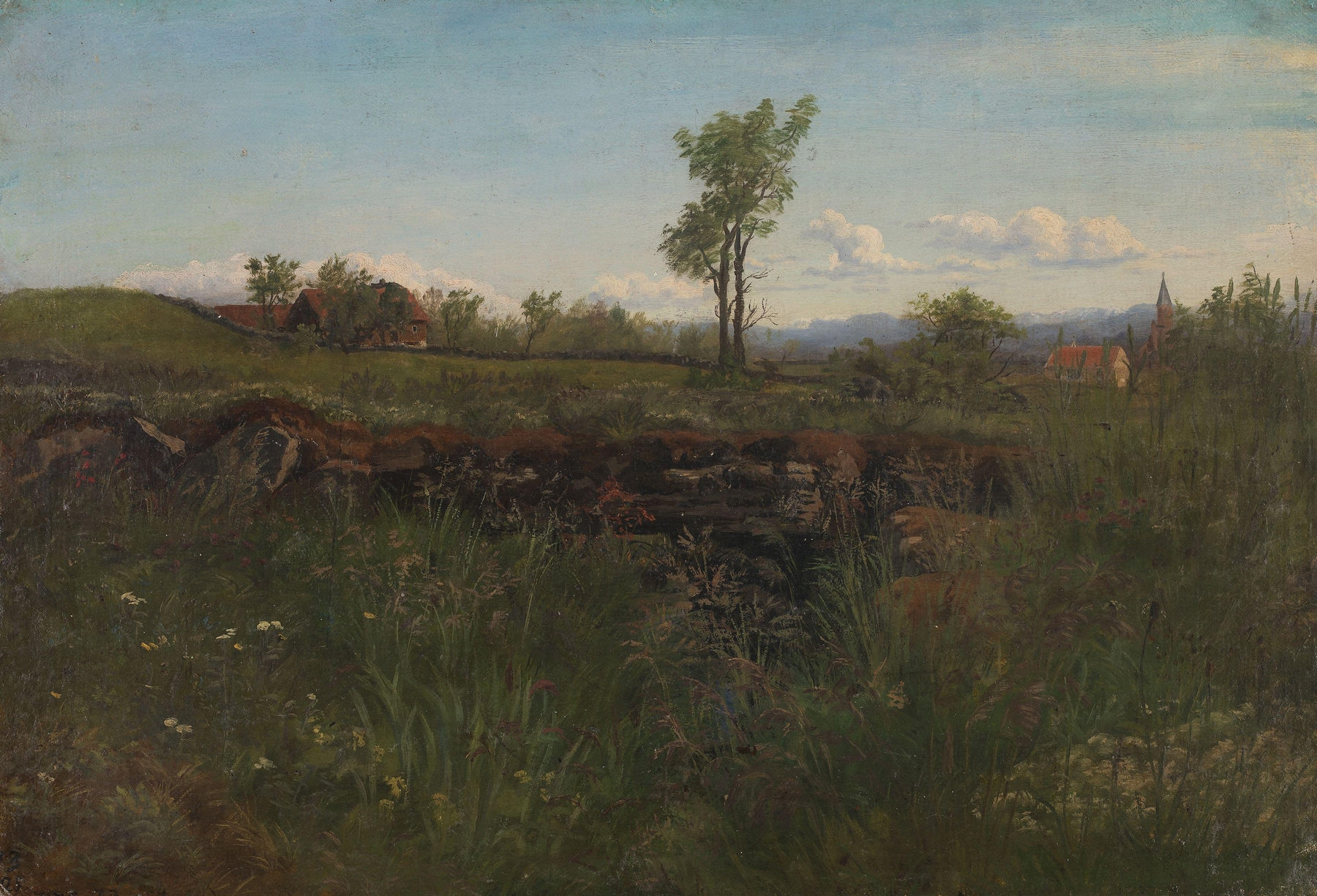Landscape Study from the Environs of Carlsruhe, oil painting by Kitty Kielland depicting a serene natural scene.