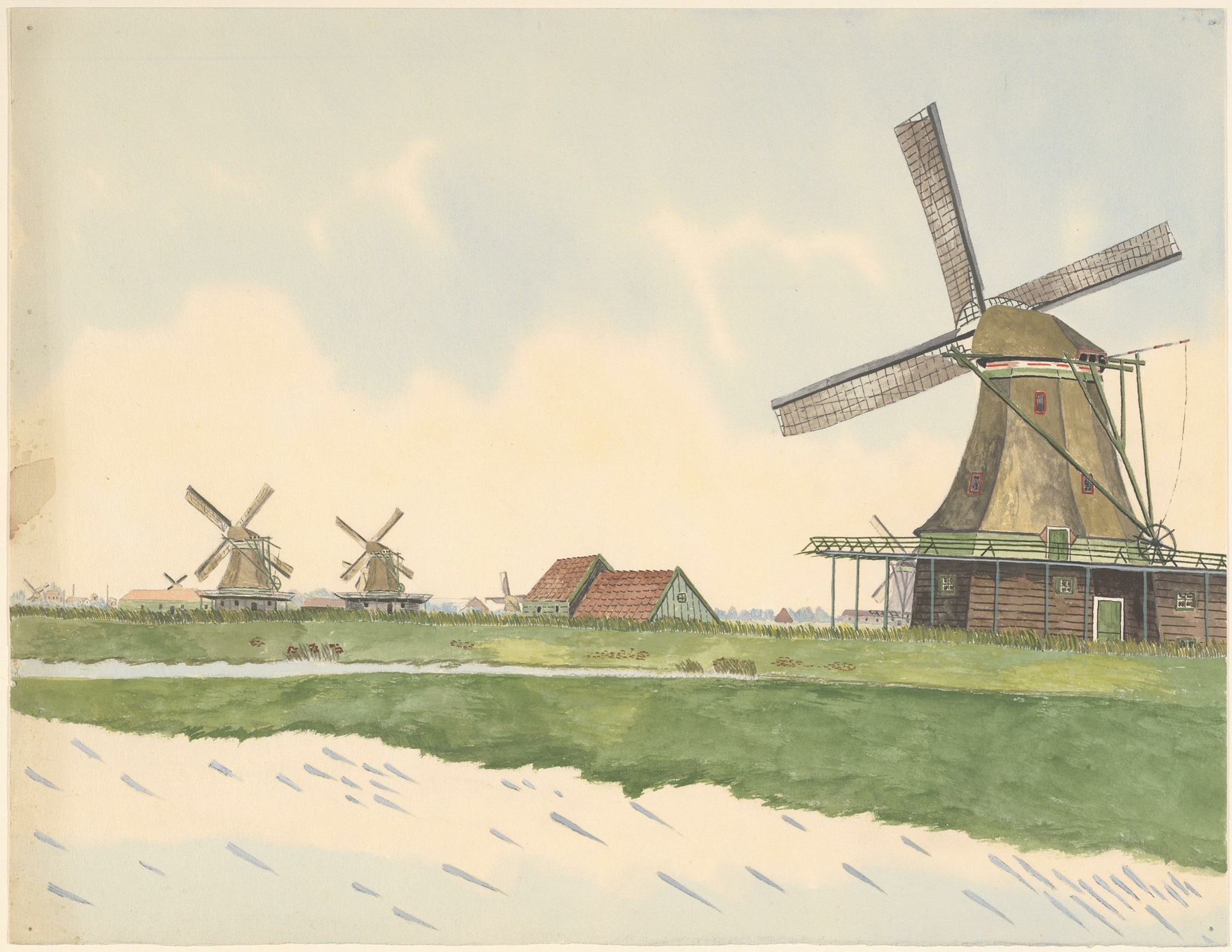 Landscape with windmill De Prolpot, oil on canvas by Johannes Nicolaas Eijman