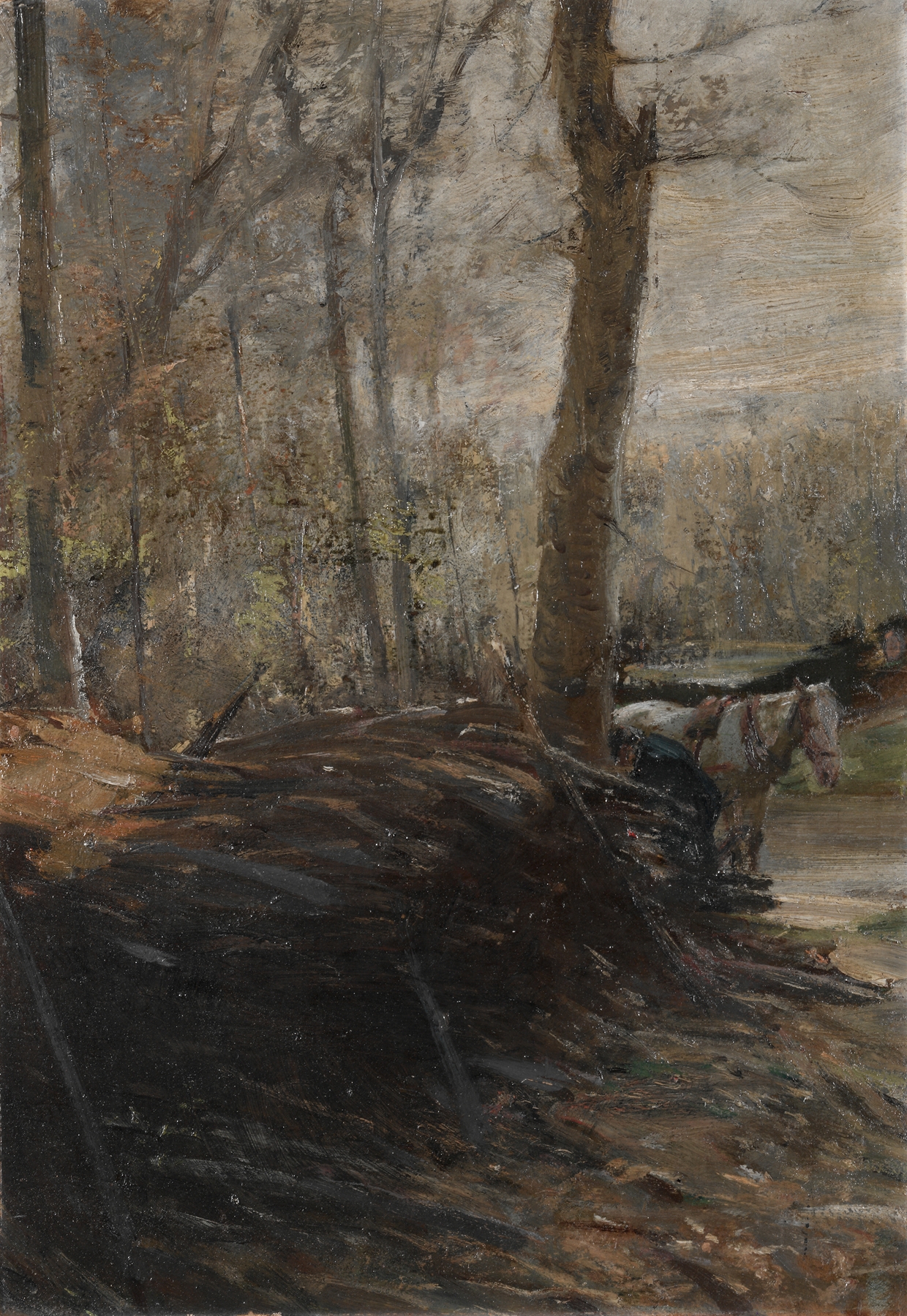 Woods Scene by Henry Keller, oil painting depicting a serene forest with vibrant foliage and light.
