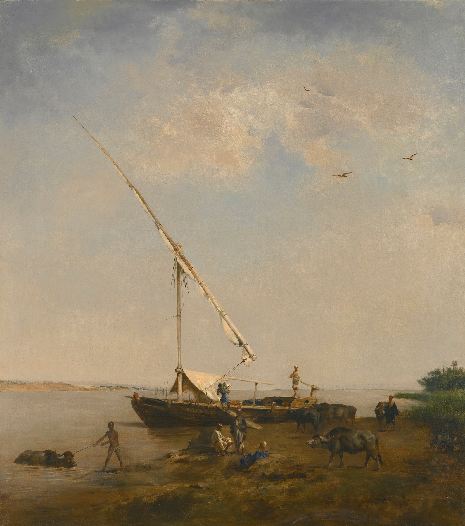 Felucca Au Bord Du Nil by Eugène Fromentin, oil on canvas depicting a felucca on the Nile.