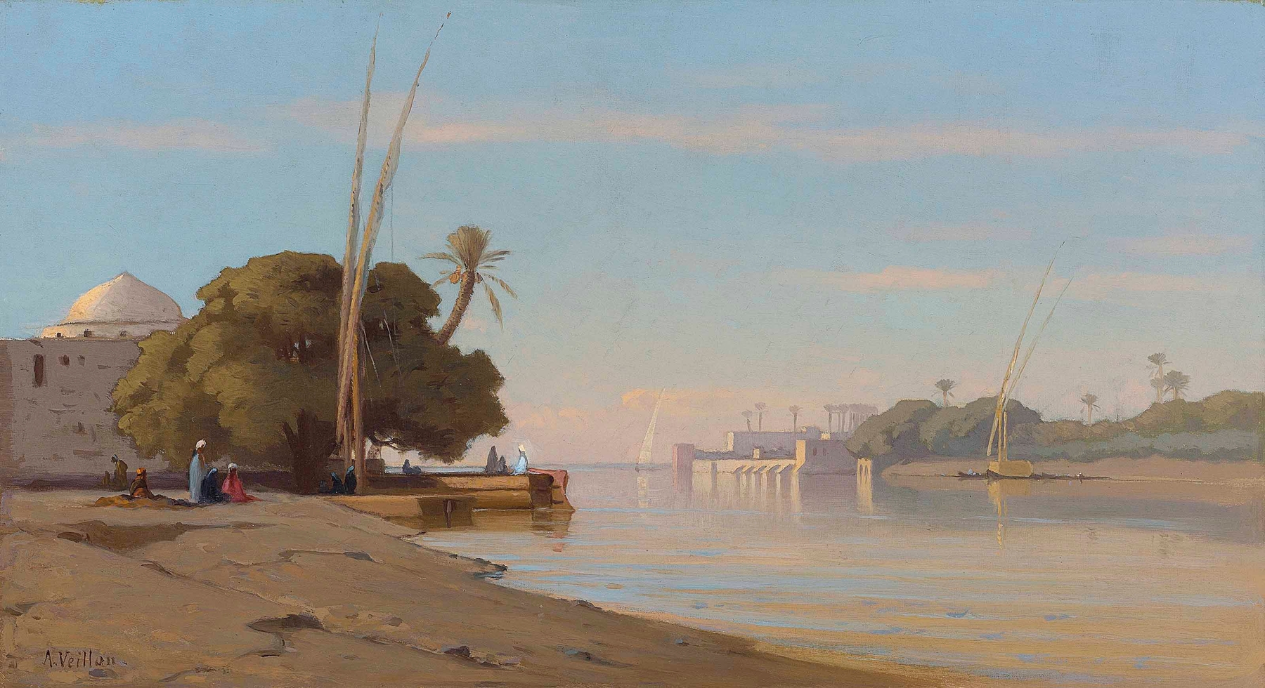 Mosque on the banks of the Nile by Auguste Louis Veillon, Islamic Art
