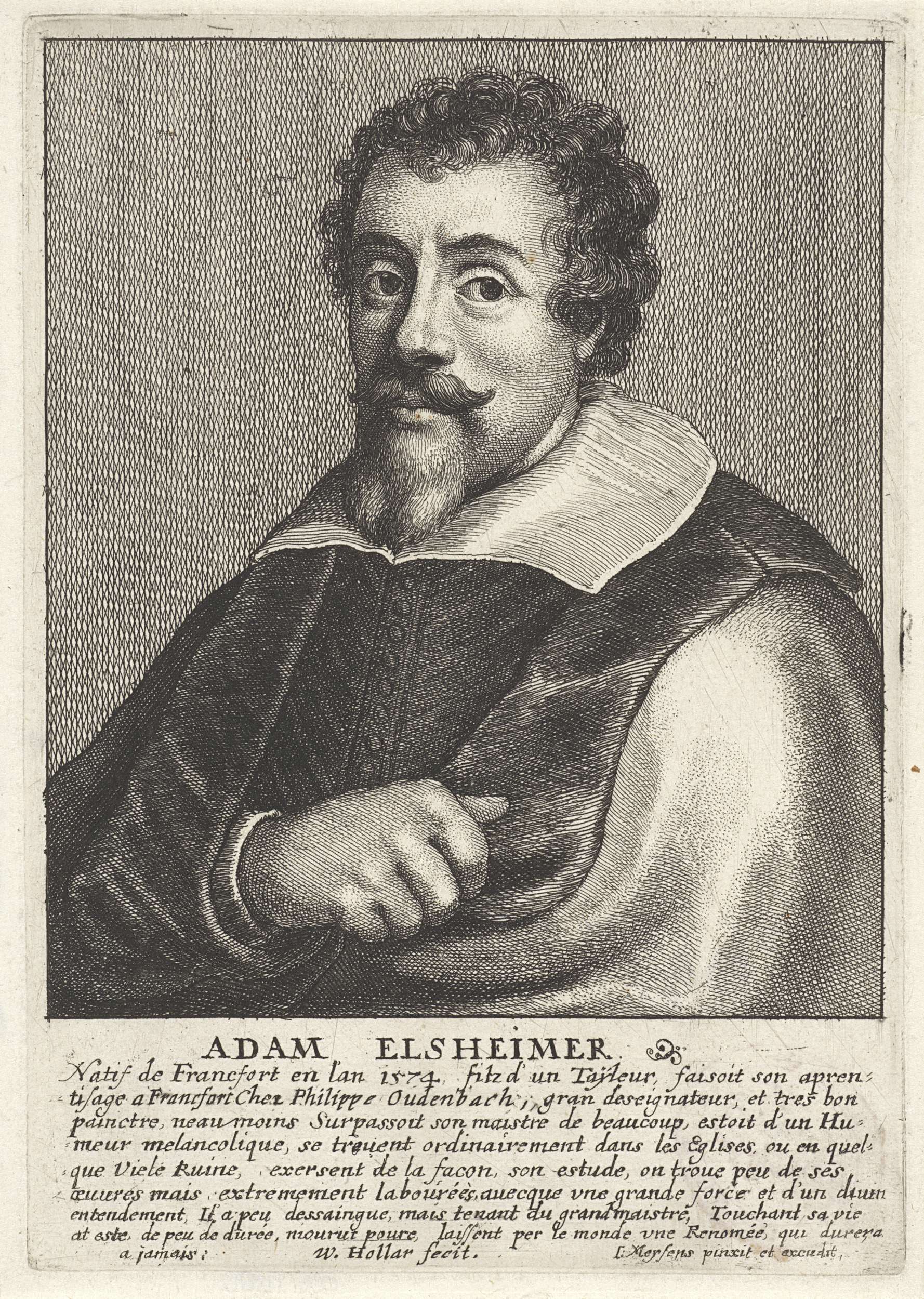 Etching of Adam Elsheimer by Wenceslaus Hollar, featuring a poised figure with an introspective expression.