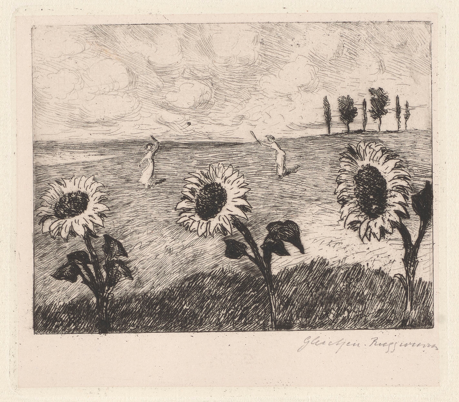 Landscape with Sunflowers by Heinrich-Ludwig von Gleichen-Russworm, oil painting featuring vibrant sunflowers.
