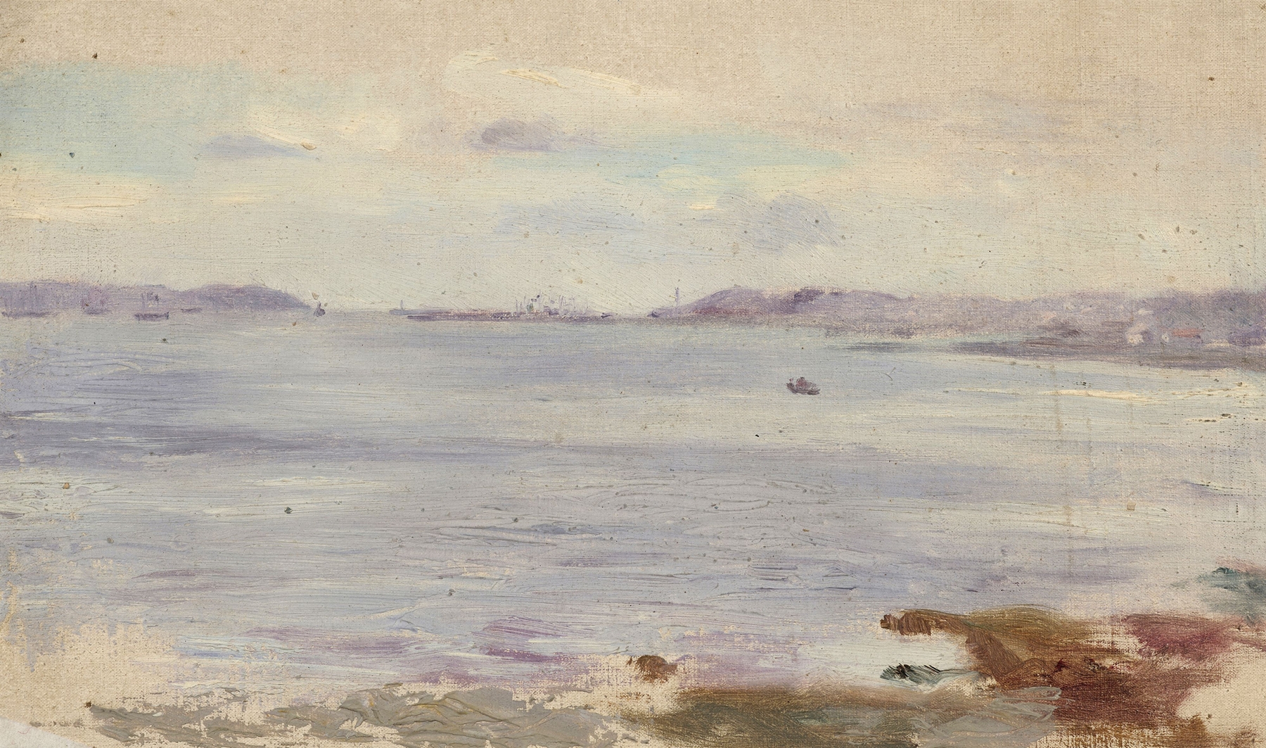Marine scene with sea and horizon by Jeanne Jegou-Cadart, oil on canvas