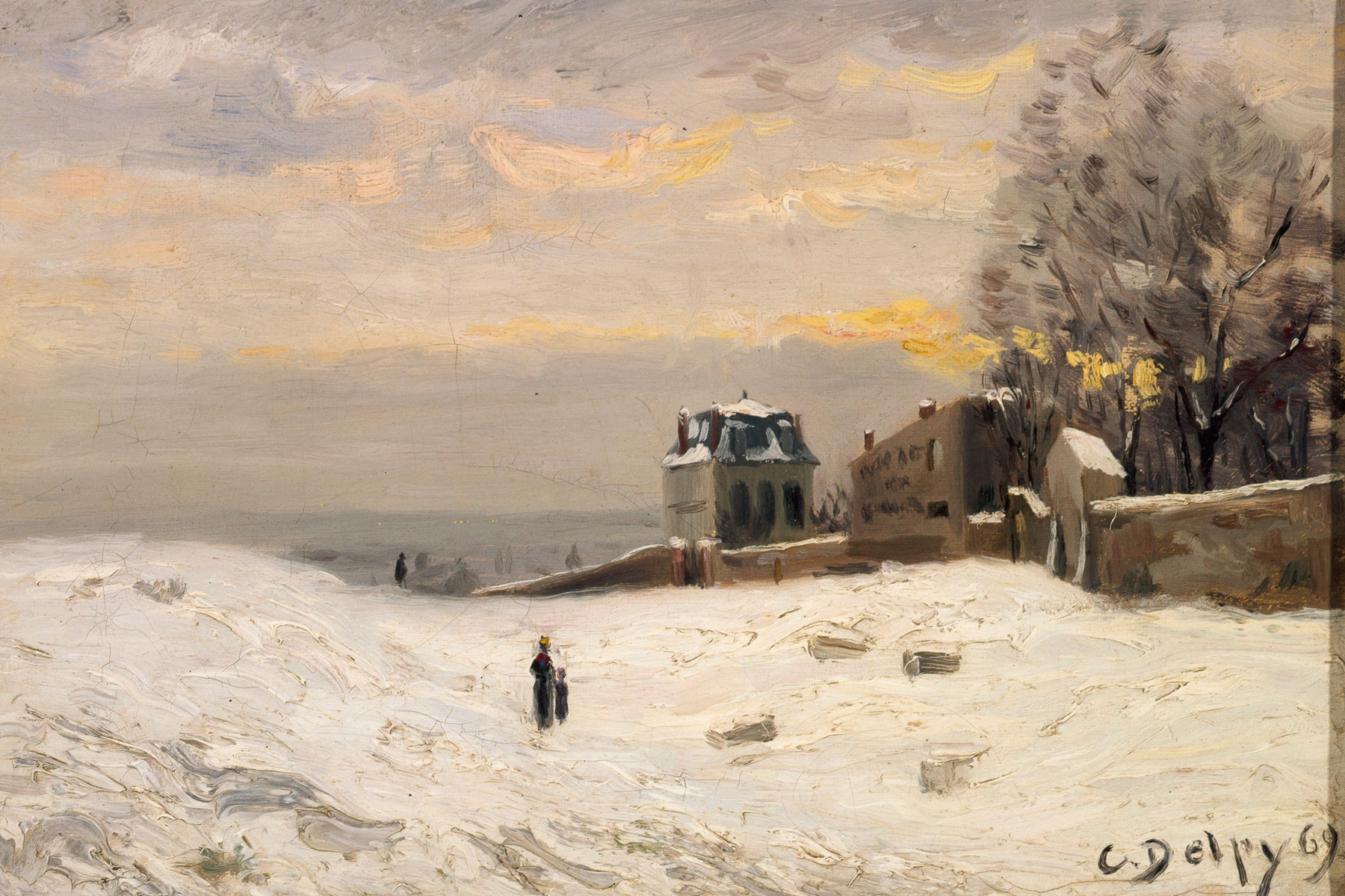 Snow-covered Montmartre landscape, oil painting by Hippolyte Camille Delpy
