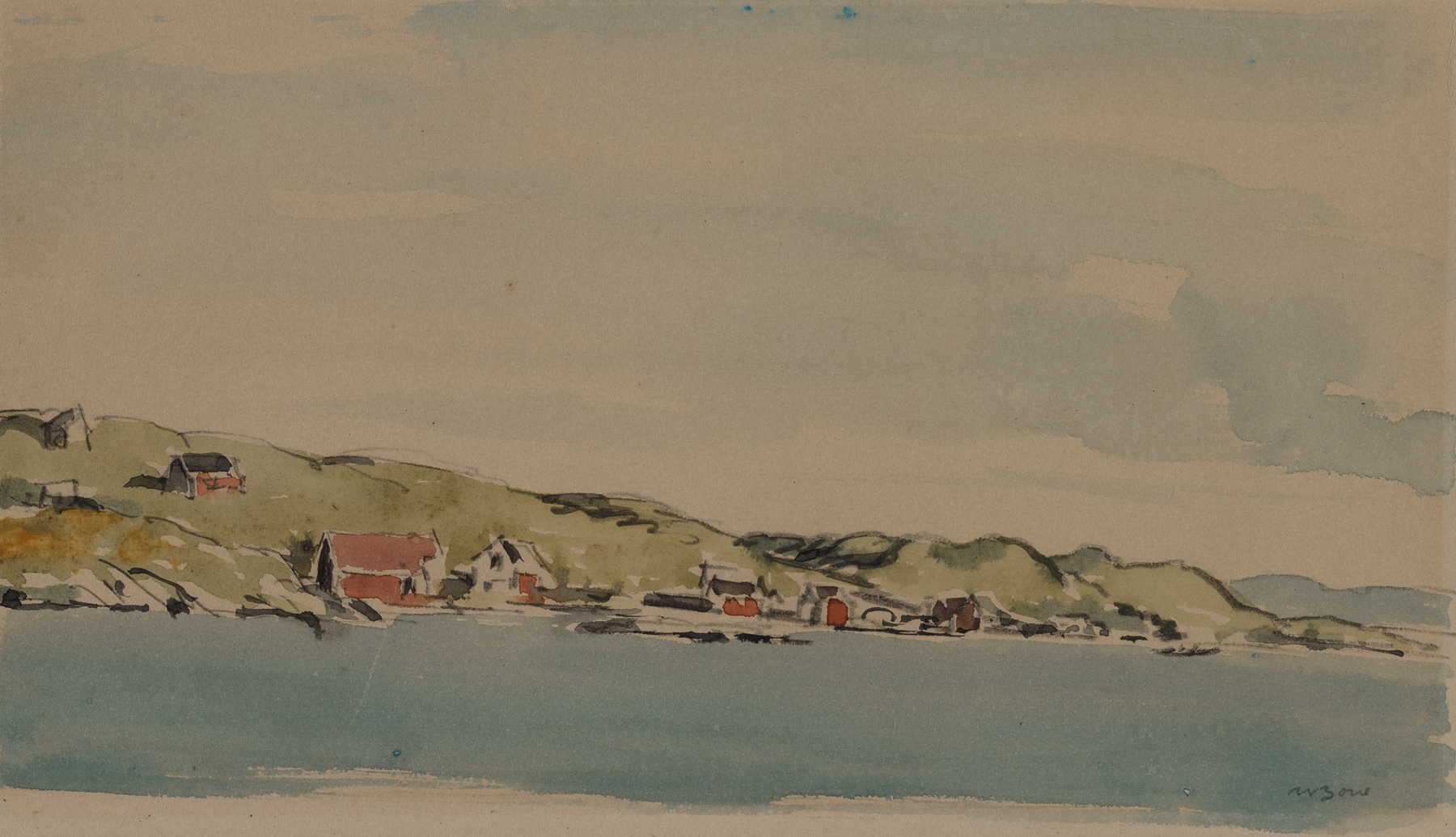 Entering Bergen, by Muirhead Bone, public domain