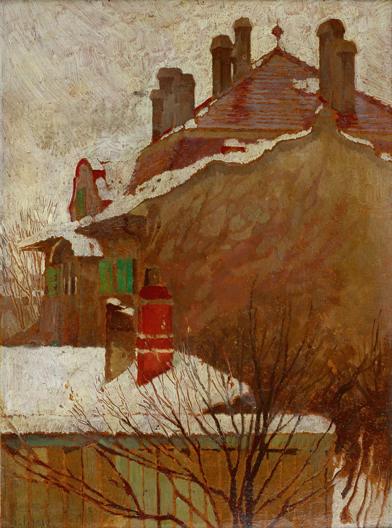 Häuser im Winter (Blick aus dem Atelier), by Egon Schiele, public domain