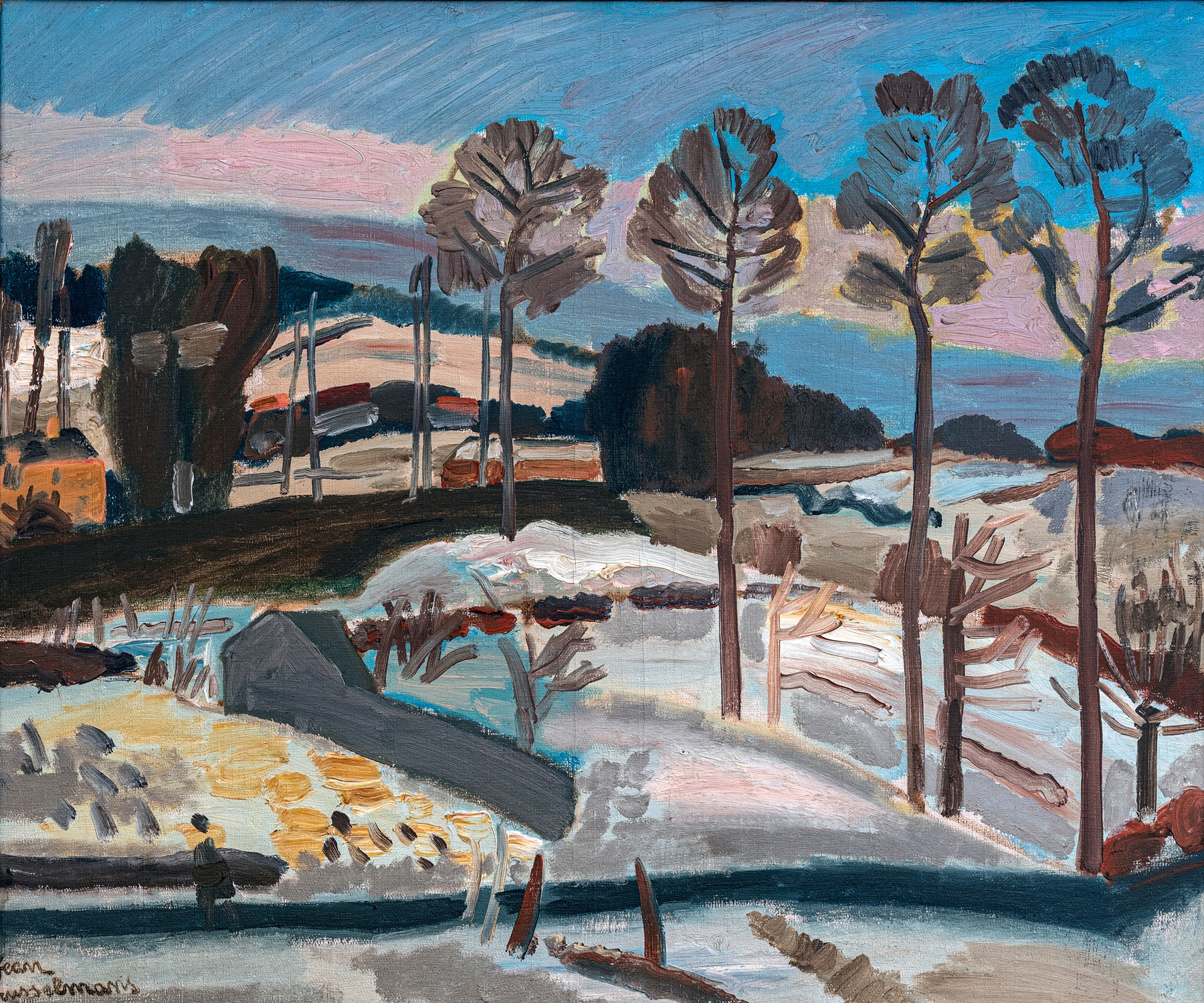 Paysage Sint-Martens-Bodegem III by Jean Brusselmans, oil on canvas depicting a vibrant landscape.