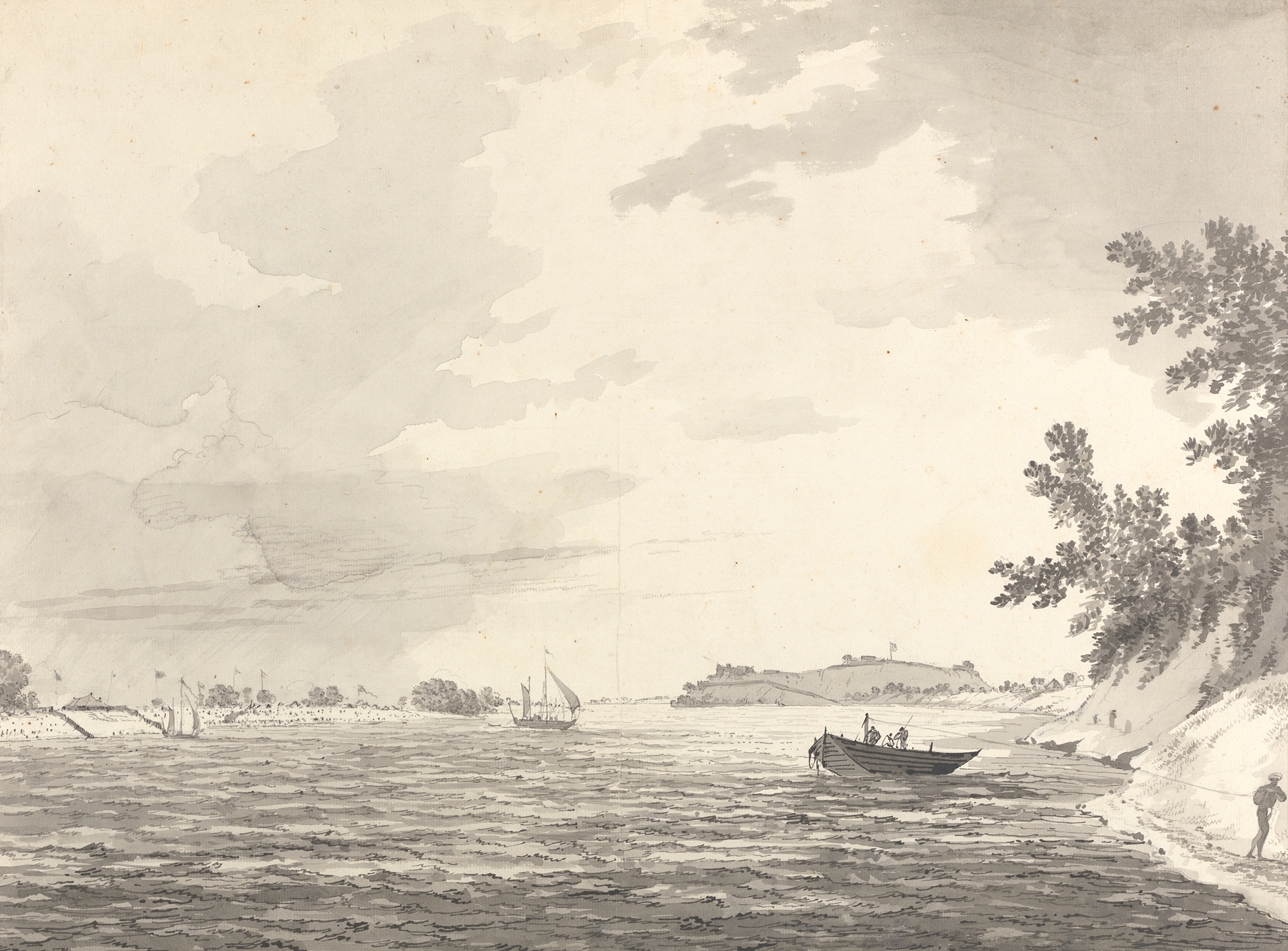 Landscape with foliage by William Hodges, ink on paper