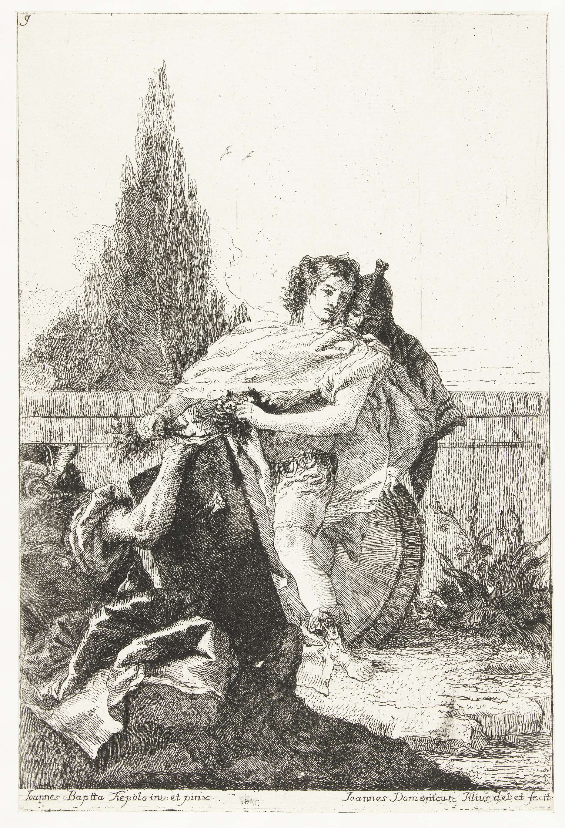 Ubaldo en Carlo verwijten Rinaldo zijn zwakte, by Giovanni Domenico Tiepolo, public domain