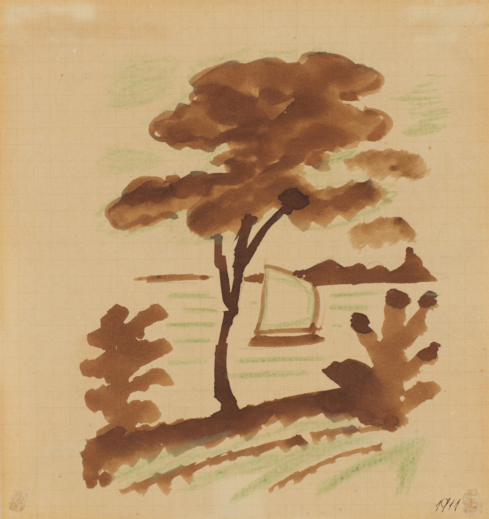 Baum und Segelboot I, by August Macke, public domain