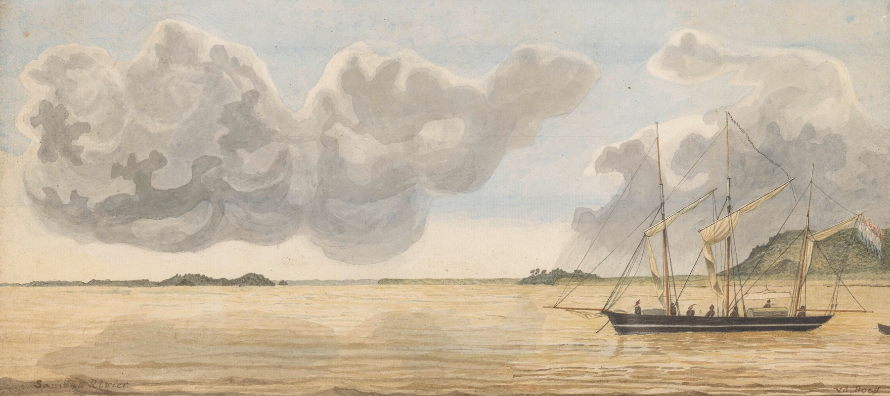 Landscape of the Sambas River by J. G. van der Does, oil on canvas