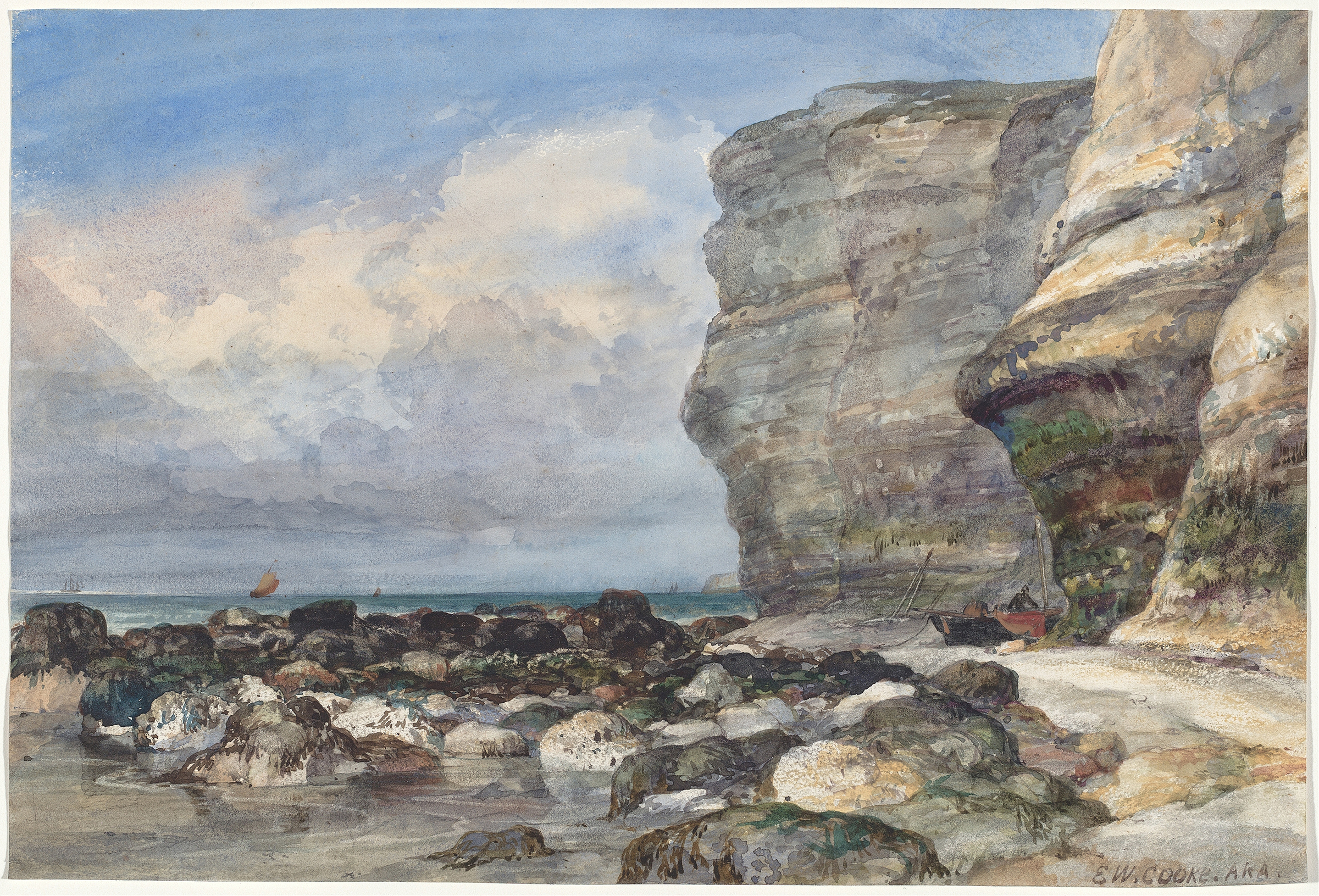 The Rocky Beach and Cliffs at Fécamp, by Edward William Cooke, public domain