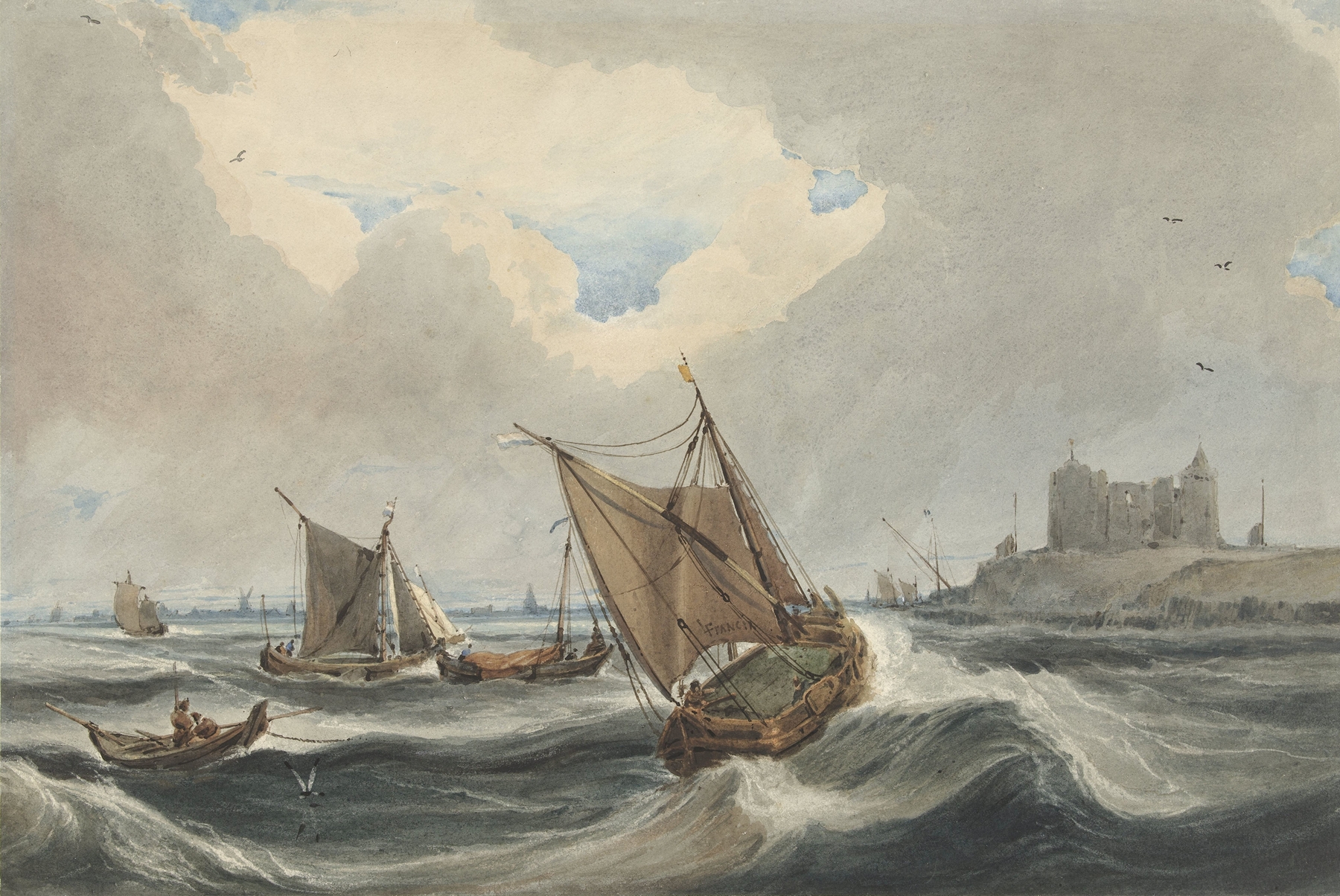 Marine scene with ships in harbor, oil painting by François Louis Thomas Francia