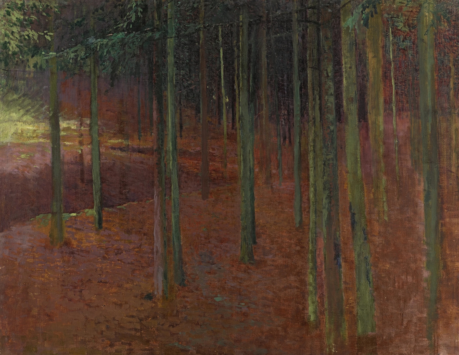 Forest scene with dappled light, oil on canvas by Antonín Slavíček