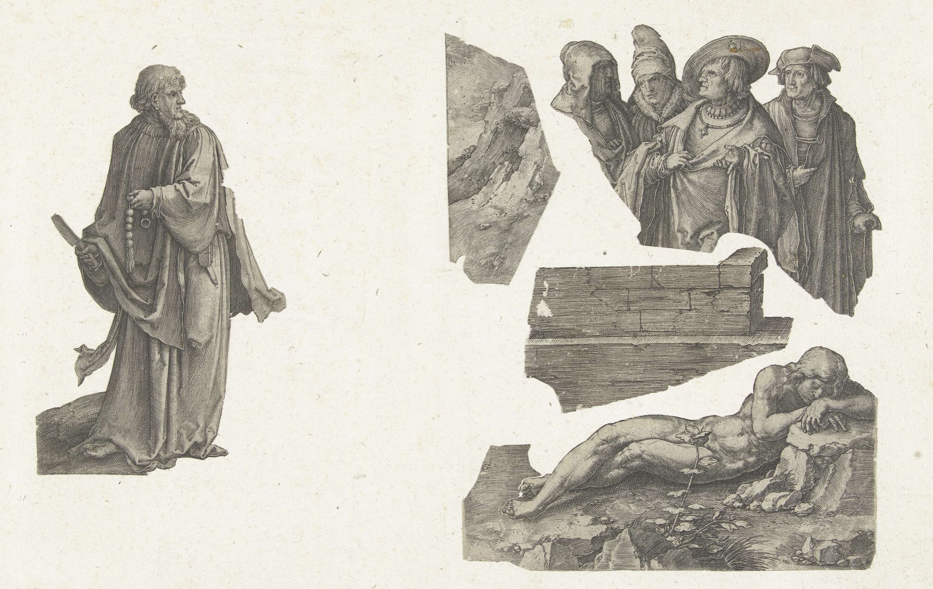 Engraving by Lucas van Leyden showing a central figure surrounded by chaos and light.