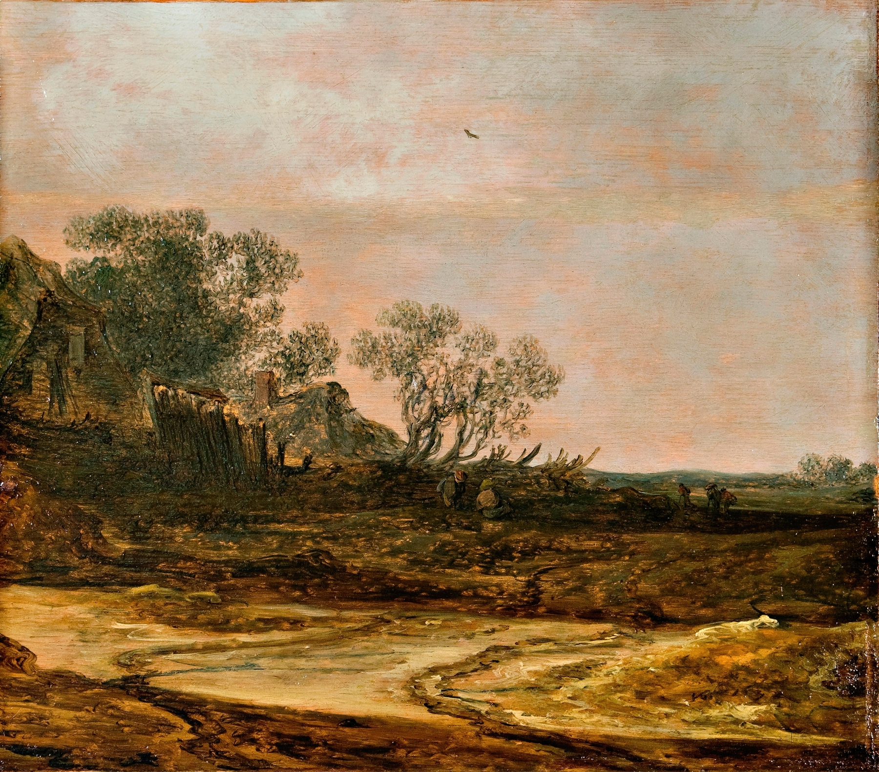 Houses in the Dunes by Jan van Goyen, oil painting depicting dunes and houses
