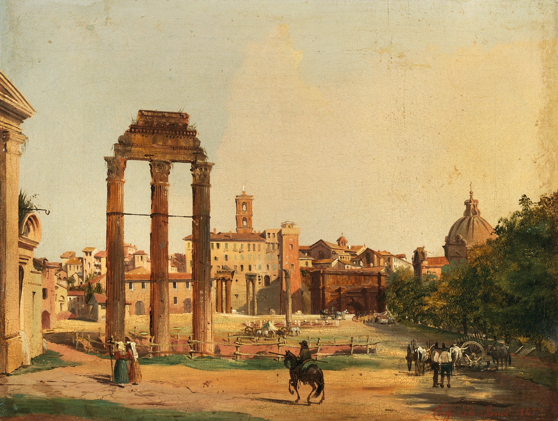 Rome, a View of the Roman Forum with the Temple of Castor and Pollux, by Ippolito Caffi, public domain