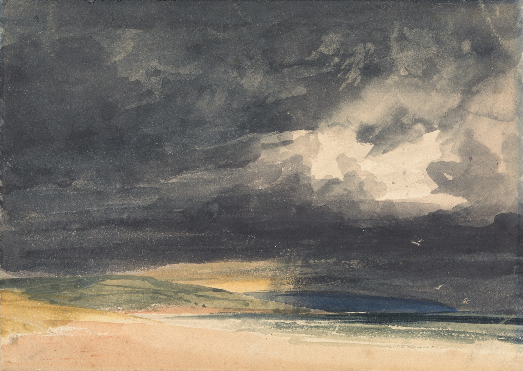 A Storm on the Coast by Thomas Shotter Boys, oil painting depicting turbulent waves and dark clouds.