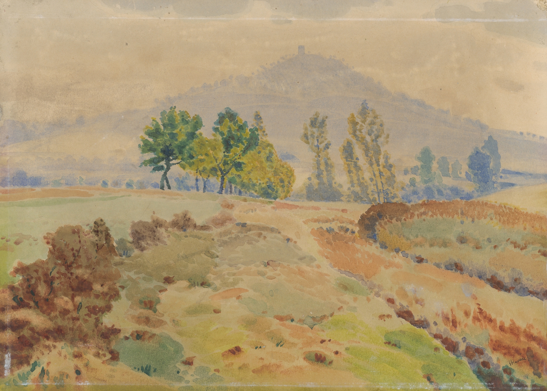 Landscape with Castle Ruins by František Kaván, oil painting featuring castle ruins and rolling hills.