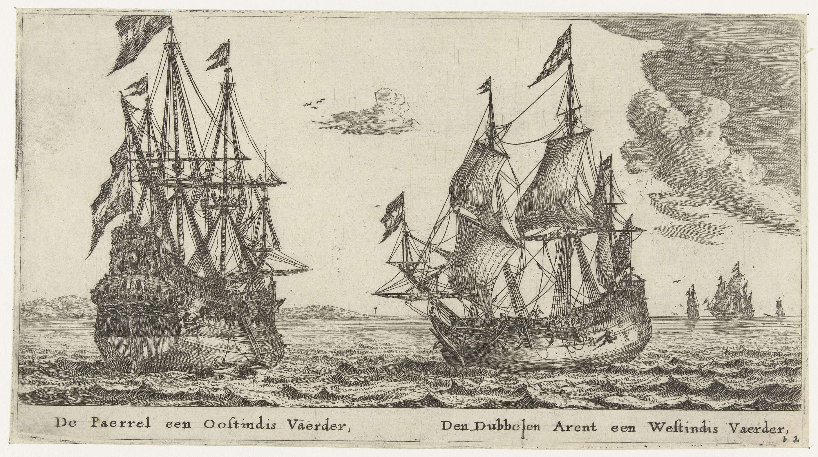 De schepen De Parel en De Dubbele Arend, by Reinier Nooms, public domain