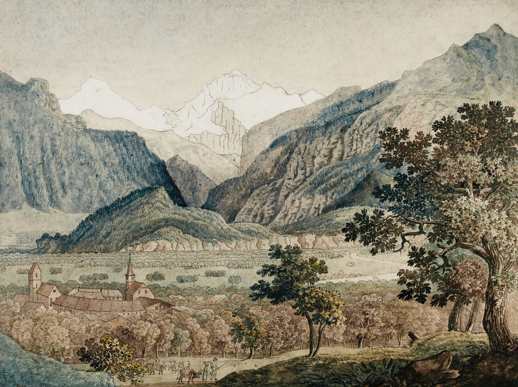 Landscape featuring the Mönch and Jungfrau mountains, oil painting by Joseph Anton Koch