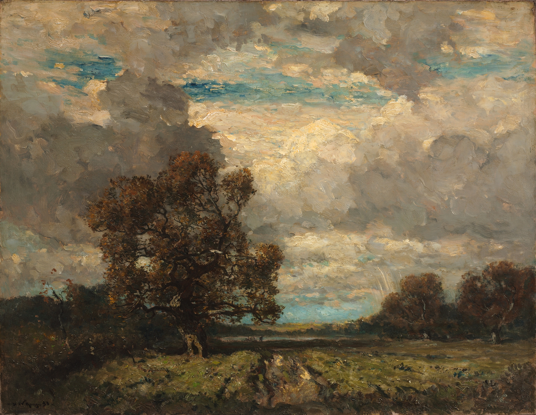Landscape with a lone figure on a cliff, oil painting by Henry Ward Ranger