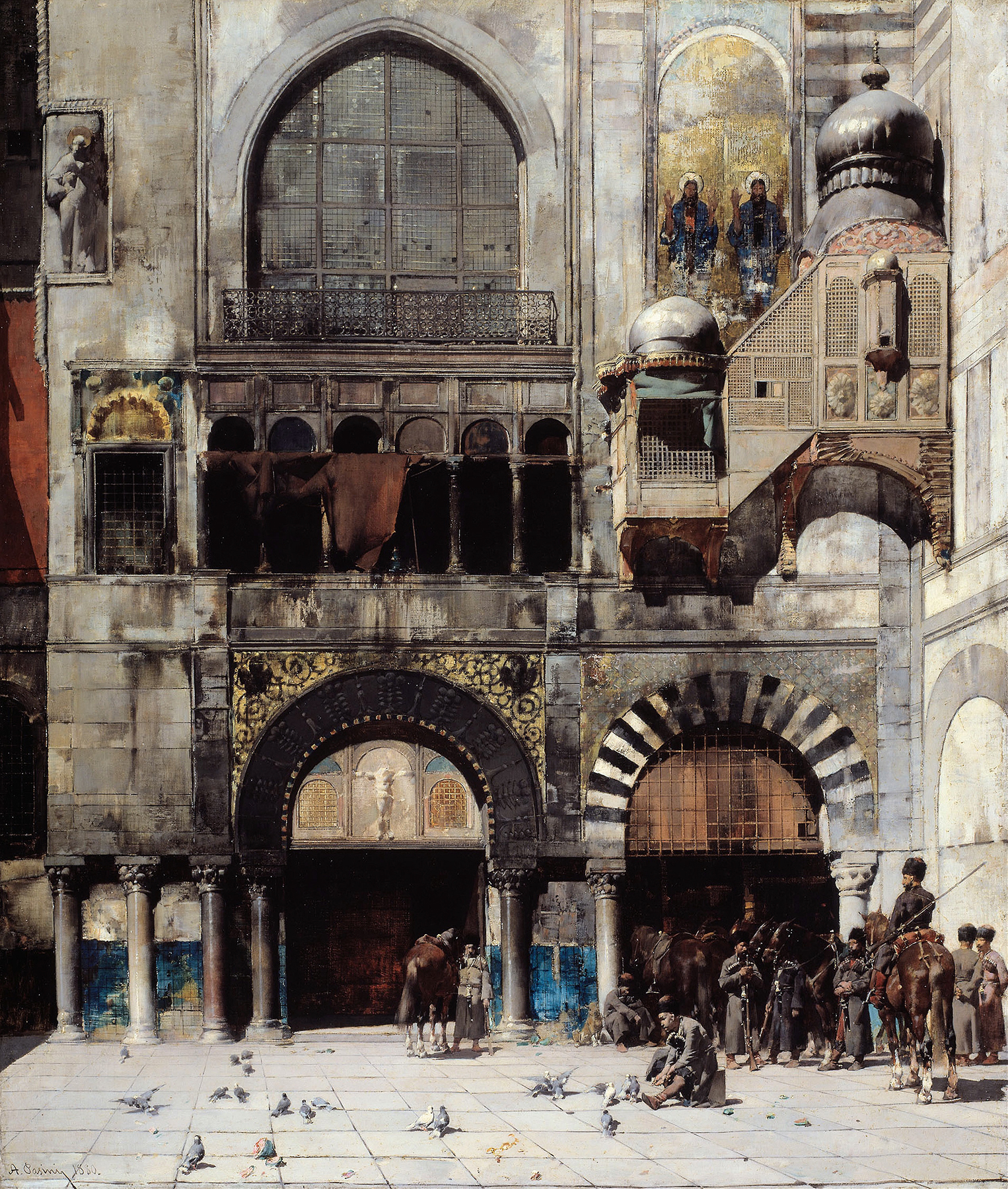 Circassian Cavalry Awaiting their Commanding Officer at the Door of a Byzantine Monument, by Alberto Pasini, public domain