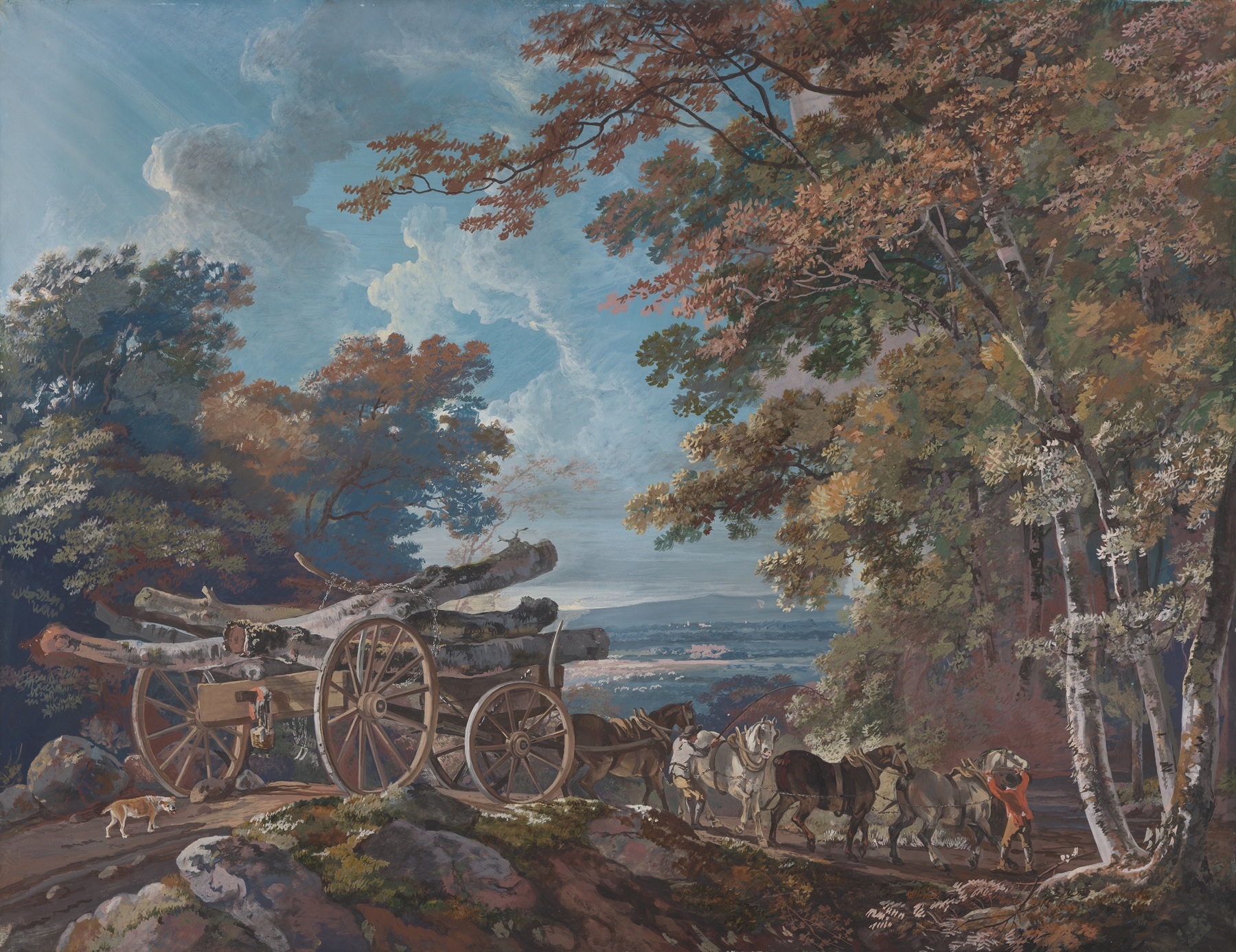Timber wain on a rough road, oil painting by George Barret