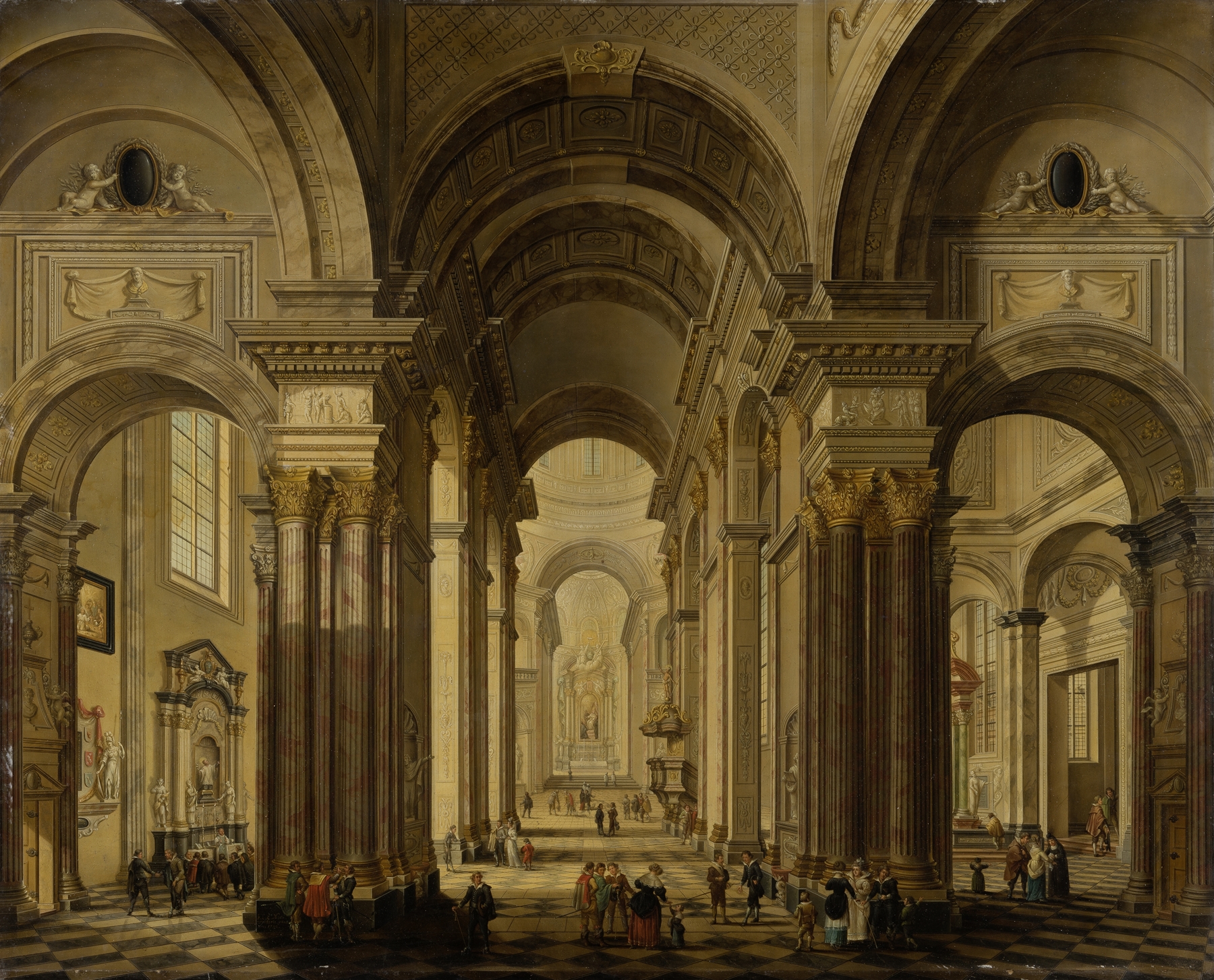 Interior of a Baroque Church by Johann Ludwig Ernst Morgenstern, oil painting