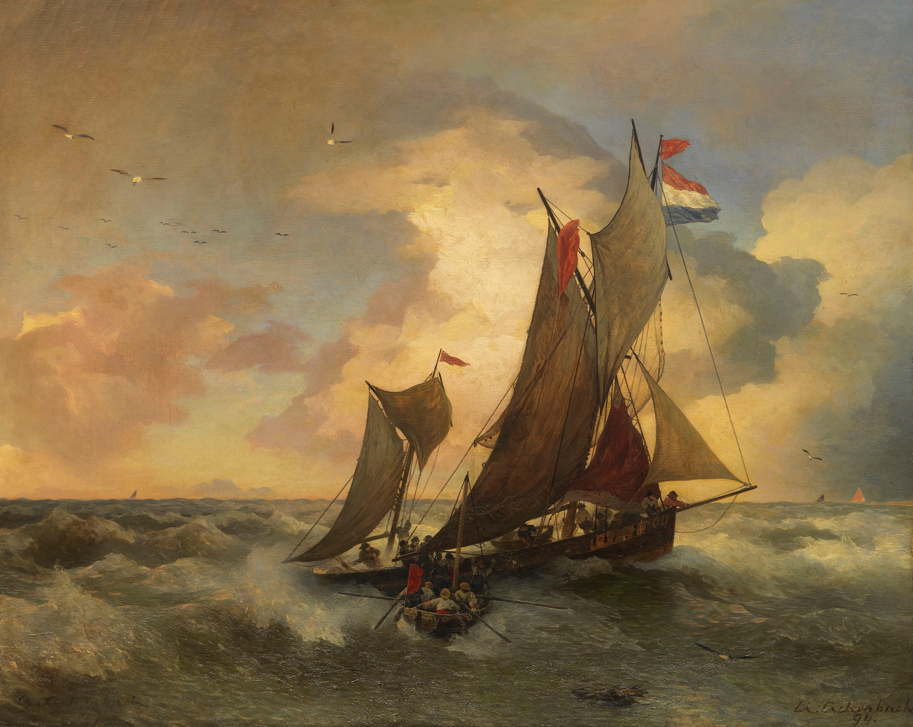 Auf stürmischer See, by Andreas Achenbach, public domain