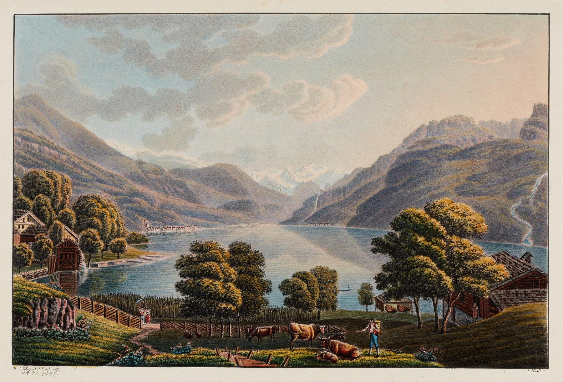 Landscape of Le lac de Brienz vers le Giessbach by David Alois Schmid, oil on canvas