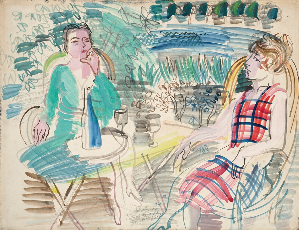 Raoul Dufy's 'Au jardin' features vibrant colors and a lively garden scene.