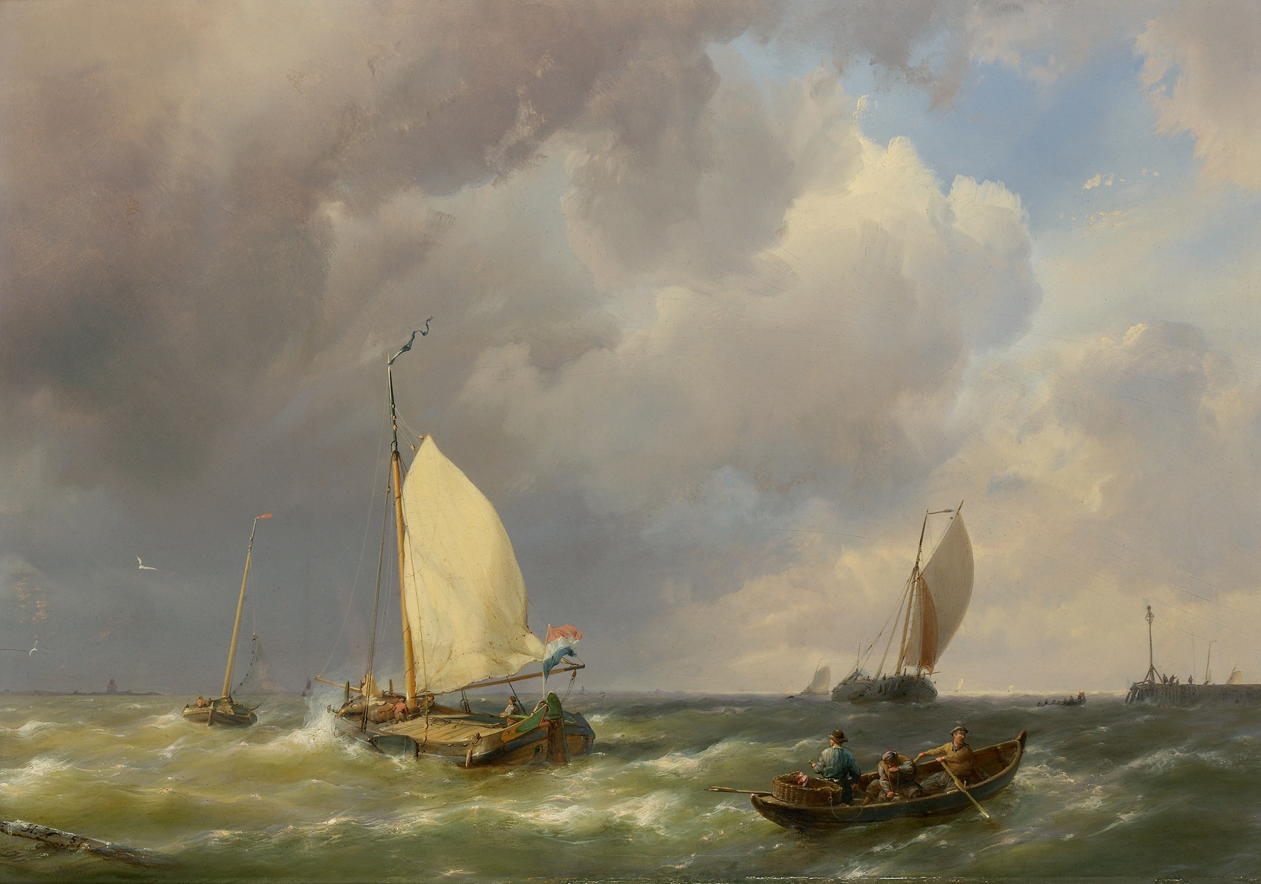 Marine by Hermanus Koekkoek the elder, oil painting depicting a seascape with waves and clouds