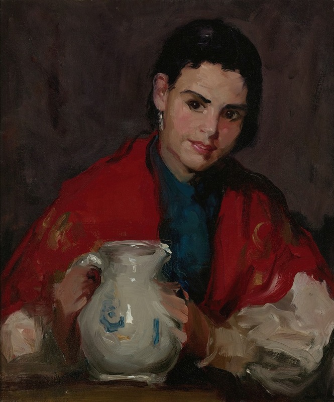 A young girl from Segovia holds a pitcher in this painting by Robert Henri.