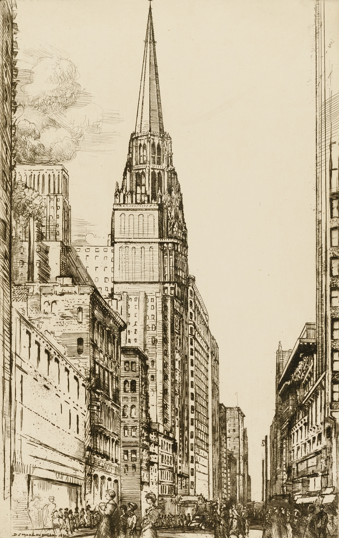 Twilight cityscape featuring a cathedral, oil painting by Donald Shaw MacLaughlan