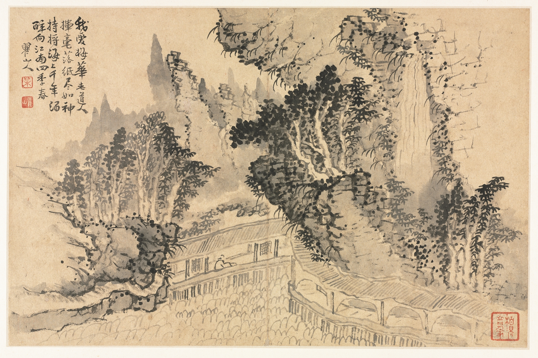 Landscapes in Various Styles after Old Masters 2, by Mei Qing, public domain