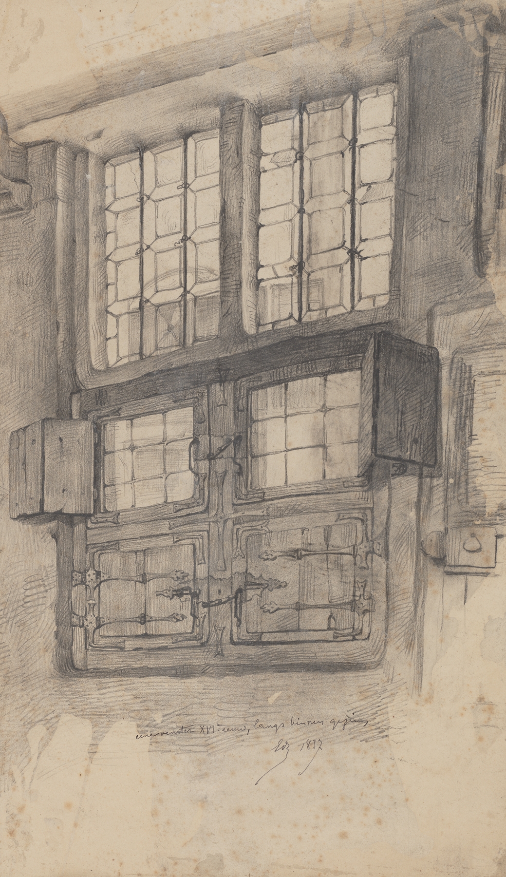 Interior scene featuring a window with light and shadows by Edward Dujardin, 1837
